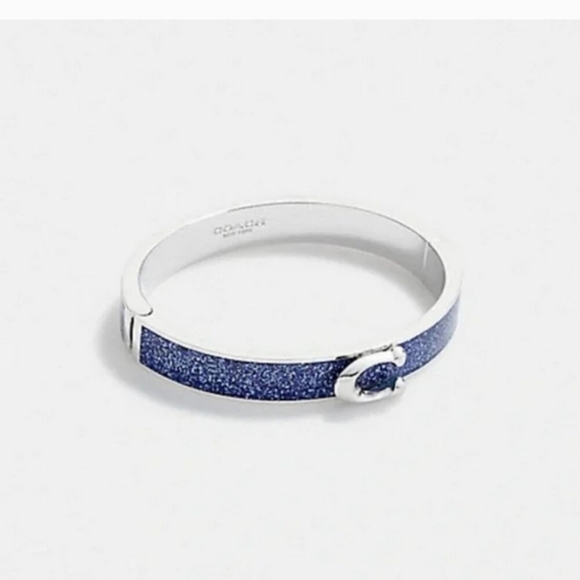 🔹️ Coach🔹️ Enamel Hinge Bangle Bracelet Sparkling Blue and Silver NWT - Picture 4 of 6